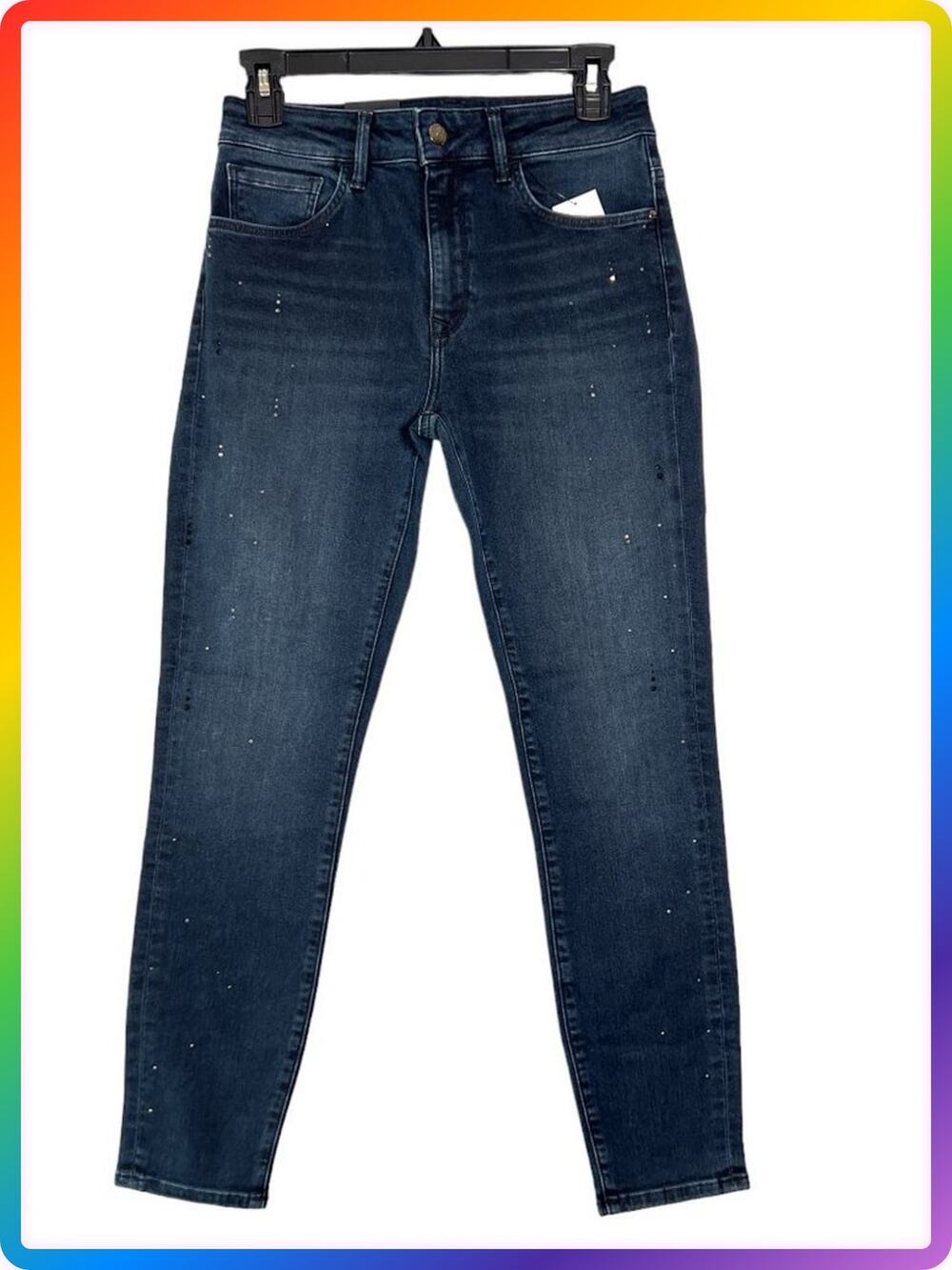 Mavi Tess Rhinestone Skinny Jeans SIZE 27 Dark Wash High Rise Stretch Denim